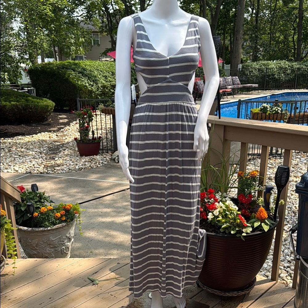Ocean Drive Gray and White Sleeveless Sundress